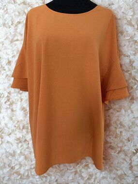Orange Ruffled 3/4 Sleeve Blouse